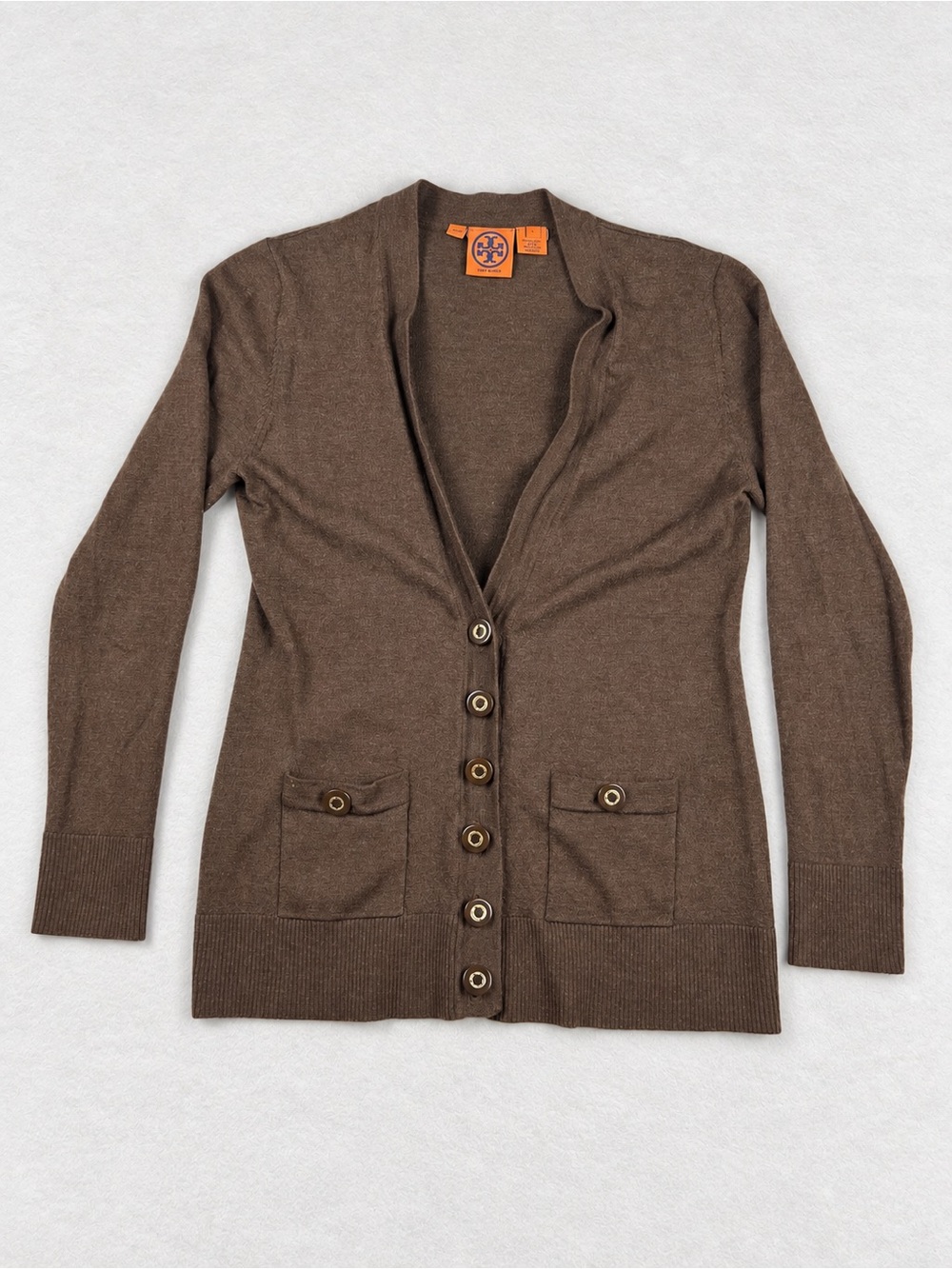 Tory Burch 100% Wool Logo Button Cardigan Brown Women’s Large